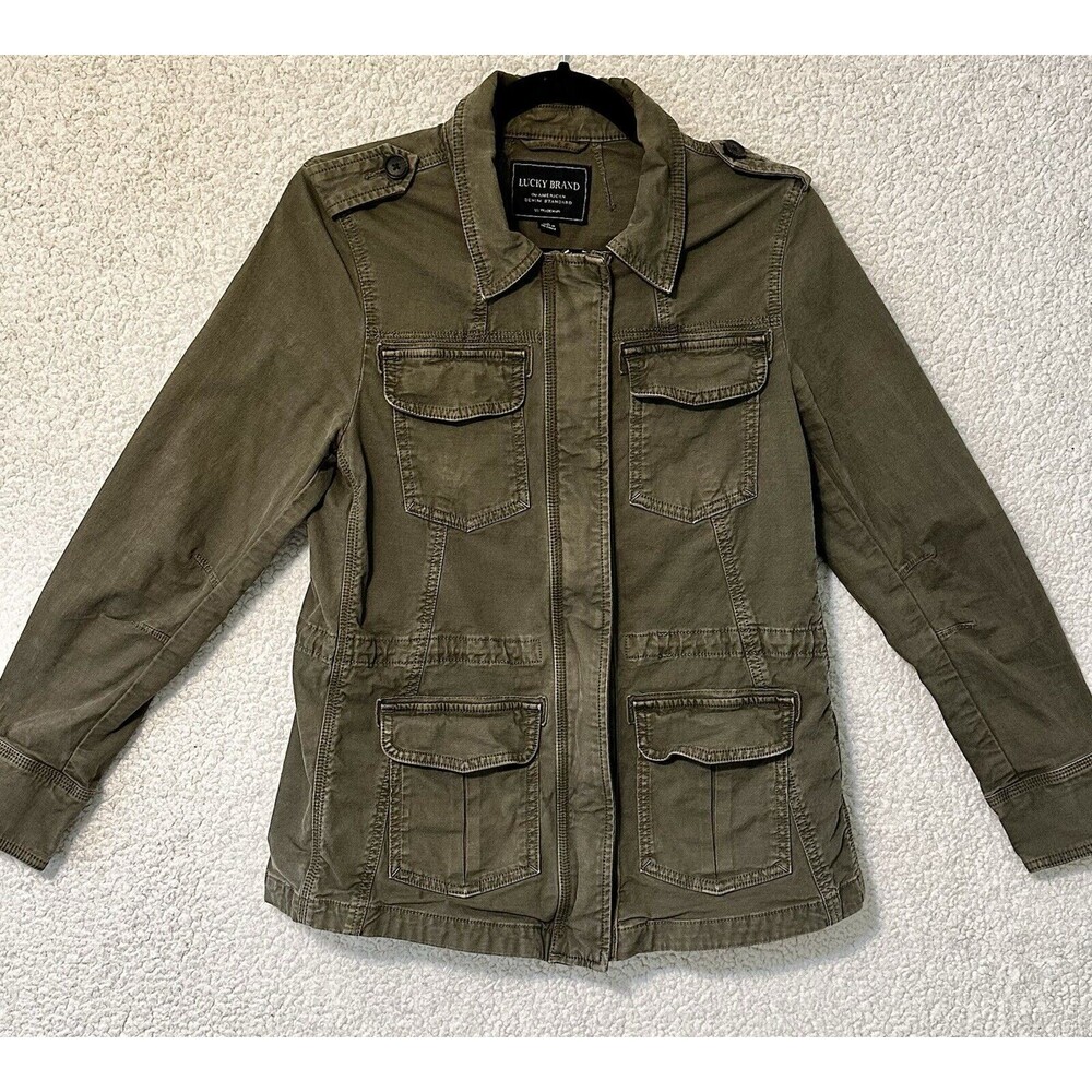 LUCKY BRAND Olive Utility Jacket Womens S Zipper & Snap Close Multi-pocket